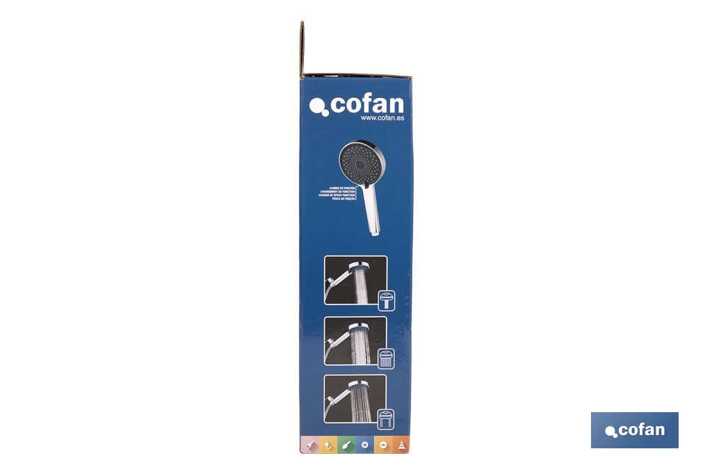 Kit de Ducha: Mango + Flexo + Soporte | Mango con 3 Funciones | Fabricado en ABS cromado - Cofan
