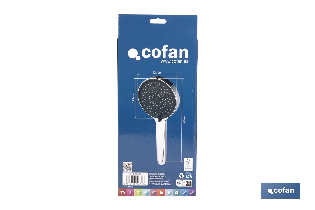 Kit de Ducha: Mango + Flexo + Soporte | Mango con 3 Funciones | Fabricado en ABS cromado - Cofan