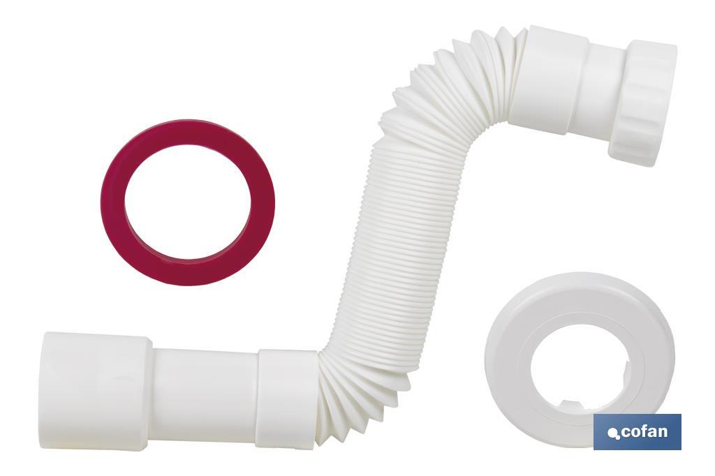 Tubo Flexible | Color Blanco | Longitud: 300-720 mm | Para Lavabo y Bidé | Medidas: 1" 1/2 Ø32-40 mm  o 1" 1/4  Ø40-50 mm - Cofan