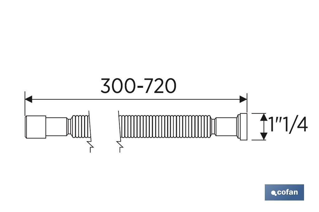 Cofan Flexible Waste Pipe Connector | White | Length: 300-720mm | Basin and Bidet | Size: 1" 1/2 Ø32-40mm or 1" 1/4 Ø40-50mm - Cofan