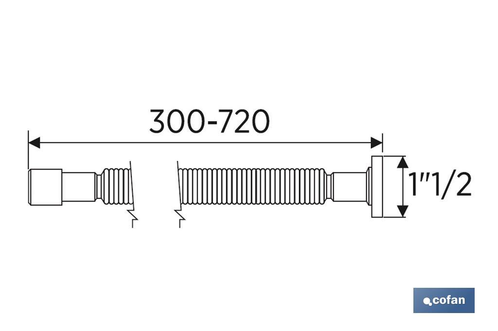 Flexible Waste Pipe Connector | White | Length: 300-720mm | Basin and Bidet | Size: 1" 1/2 Ø32-40mm or 1" 1/4 Ø40-50mm - Cofan