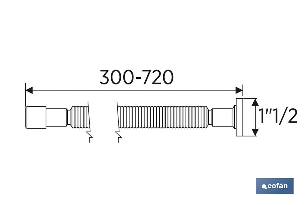 Tubo flessibile metallizzato | Lunghezza: 300-720 mm | Per lavabo e bidet | Dimensioni: 1" 1/2 Ø32-40 mm o 2" 2/2 Ø40-50 mm - Cofan