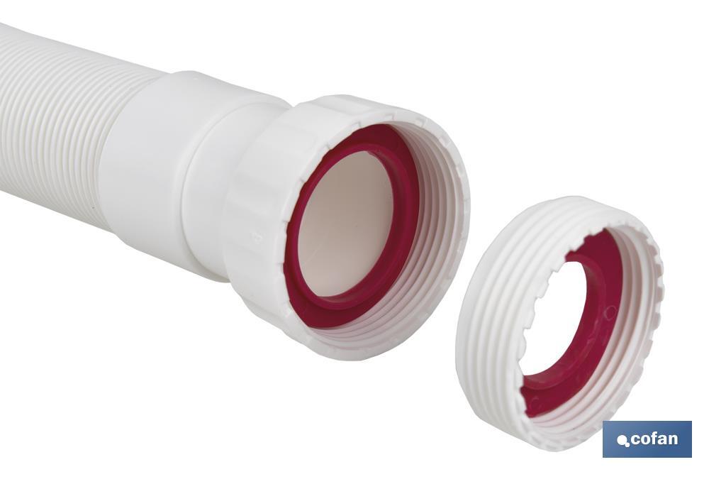 Tube Flexible 1" 1/2 avec réducteur 1" 1/4 | Couleur Blanche | Dimensions 330-690 mm | Pour valves de lavabo-bidet ou évier - Cofan