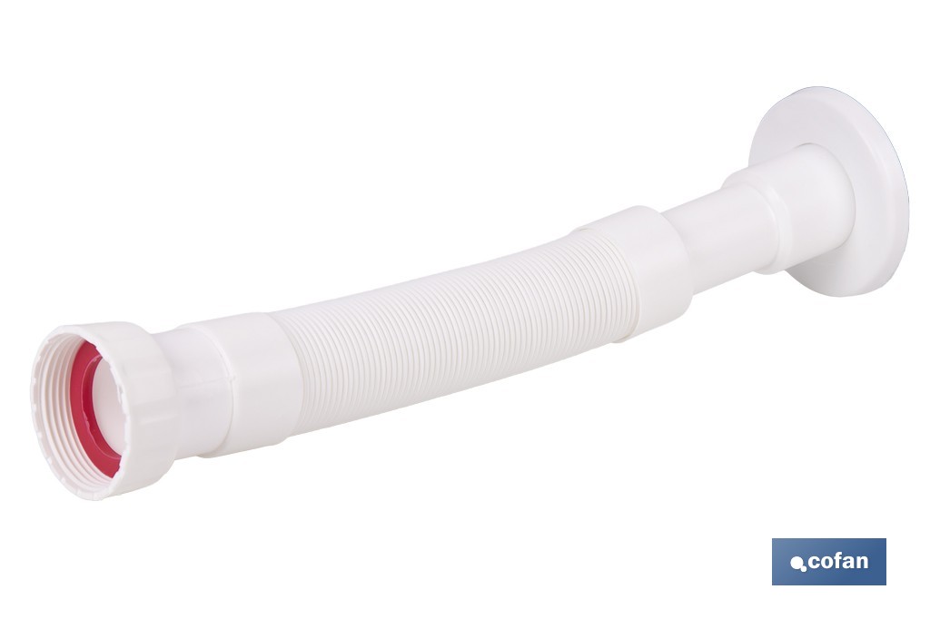 Tubo flexible y extensible para desagüe | Adecuado para lavabo y fregadero | Incluye embellecedor y junta plana | Disponible en diferentes medidas - Cofan