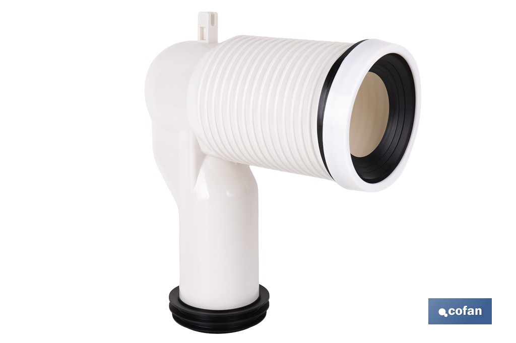 Manguito de conexión acodado 90° | Conexión recortable con goma labiada | Compatible con tuberías de evacuación de Ø90 y Ø110 mm - Cofan