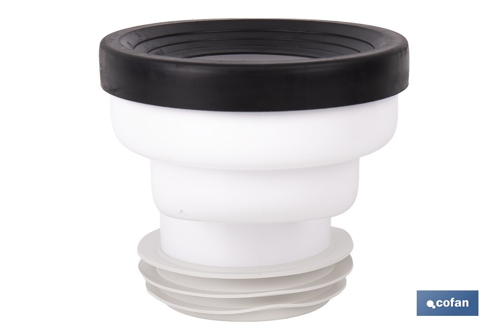 Manguito súper excéntrico para inodoro con junta de goma | Compatible con tuberías de Ø90 y Ø110 mm - Cofan