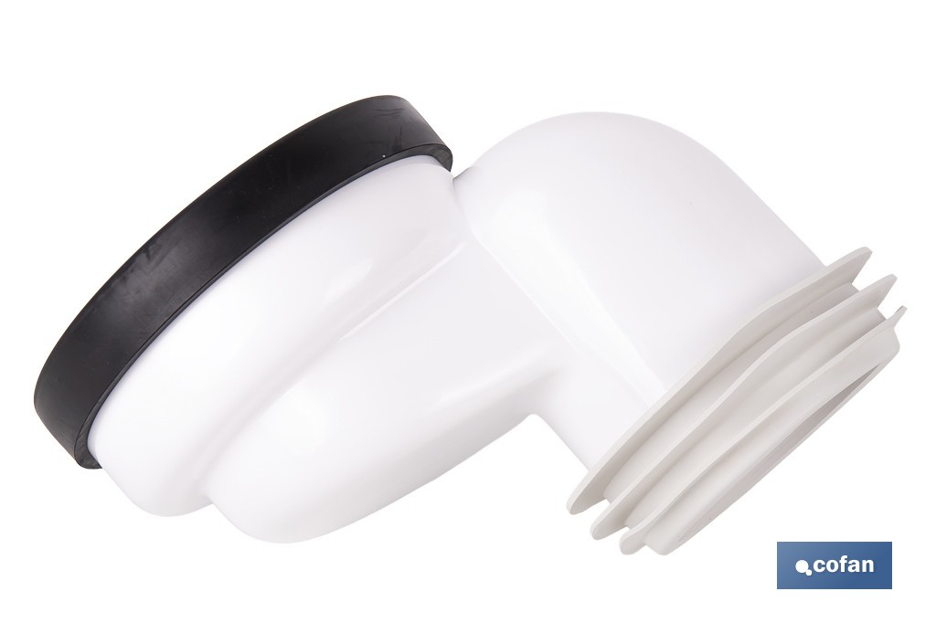 Manguito súper excéntrico para inodoro con junta de goma | Compatible con tuberías de Ø90 y Ø110 mm - Cofan