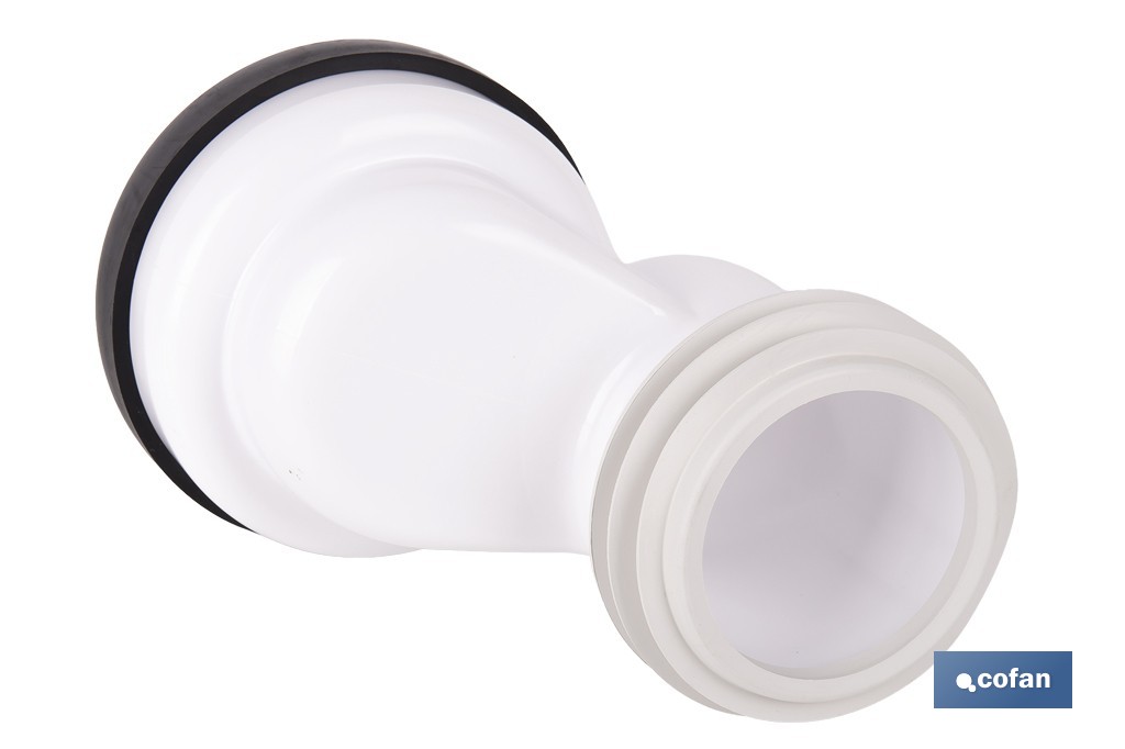 Manguito súper excéntrico para inodoro con junta de goma | Compatible con tuberías de Ø90 y Ø110 mm - Cofan