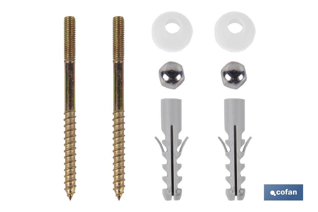 Cofan Set of Vertical Screws | Toilet Fixing Screws | M5 x 75 | Set of Two Screws, Caps and Wall Plugs - Cofan