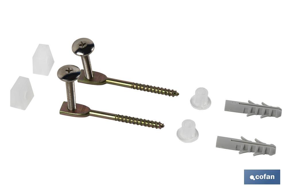 Set of Horizontal Screws | Toilet Fixing Screws | M5 x 75 | Set of Two Screws, Caps and Wall Plugs - Cofan