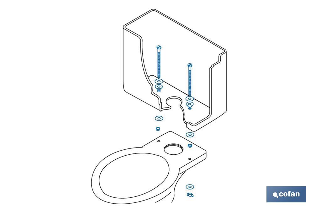 Set di viti | Fissaggio della Tazza o della Cassetta | M6 x 90 | Set composto da 2 viti, rondelle, guarnizioni e dadi a farfalla - Cofan