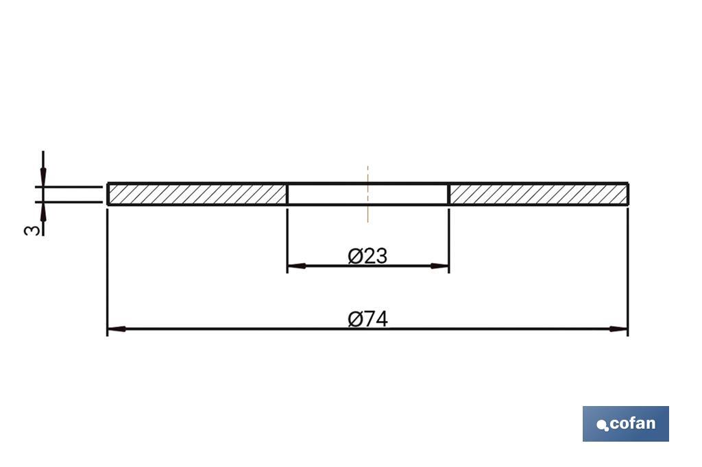 Guarnizione senza collare | Dimensioni: Ø23 x Ø74 x 3 mm | Per la chiusura del meccanismo di scarico | Cassetta bassa - Cofan