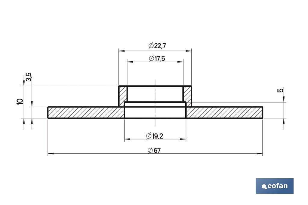 Guarnizione con collare | Dimensioni: Ø19,2 x Ø67 x 3,5 mm | Per la chiusura del meccanismo di scarico | Cassetta bassa - Cofan