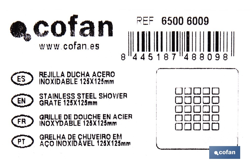 Rejilla de ducha cuadrada | Protección para el desagüe | Medidas: 12,5 x 12,5 cm | Disponible en diferentes acabados - Cofan