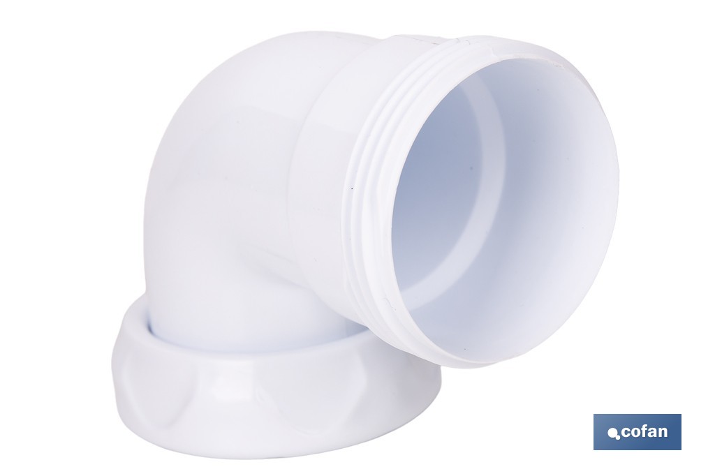 Codo rosca 1 1/2" con valona y tuerca loca | Adecuado para lavabos y fregaderos | Compatible con sifones estándar 1 1/2" - Cofan