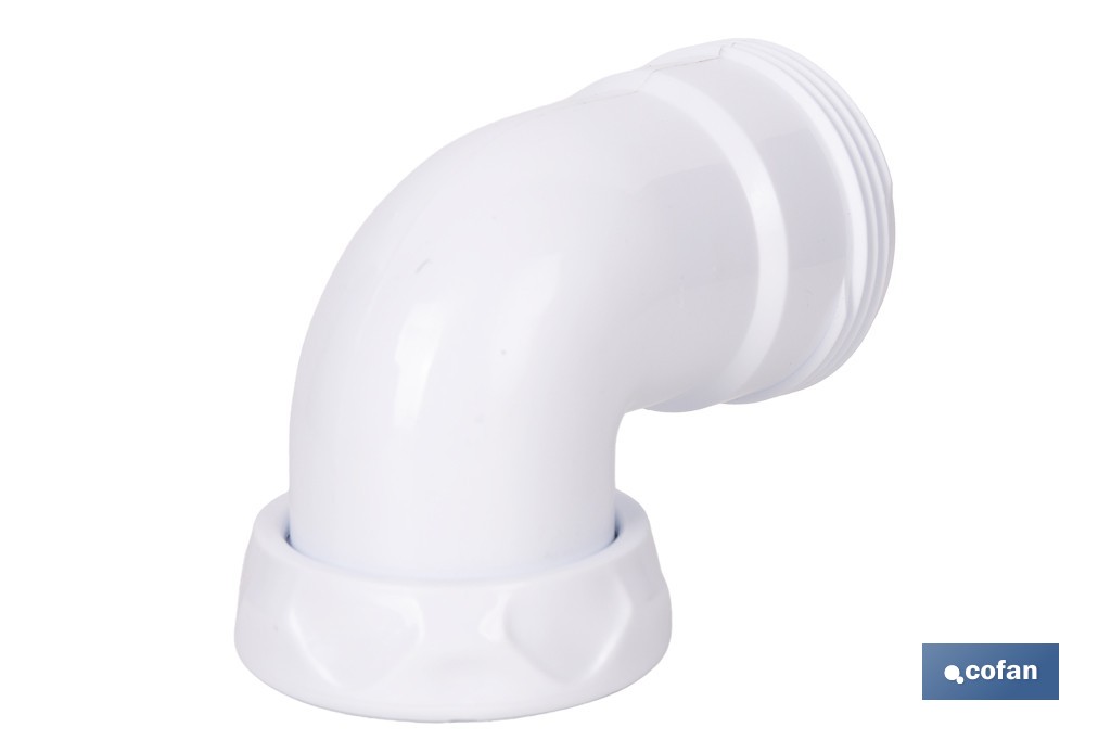 Codo rosca 1 1/2" con valona y tuerca loca | Adecuado para lavabos y fregaderos | Compatible con sifones estándar 1 1/2" - Cofan