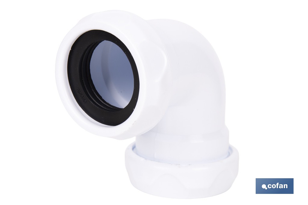 Codo con doble entrada roscada 1 1/2" | Incluye junta reductora cónica | Compatible con tuberías de Ø32 y Ø40 mm | Adecuado para lavabos y fregaderos - Cofan