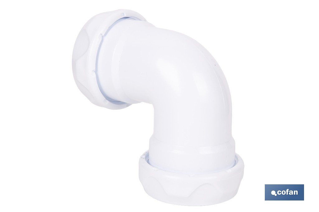 Codo con doble entrada roscada 1 1/2" | Incluye junta reductora cónica | Compatible con tuberías de Ø32 y Ø40 mm | Adecuado para lavabos y fregaderos - Cofan