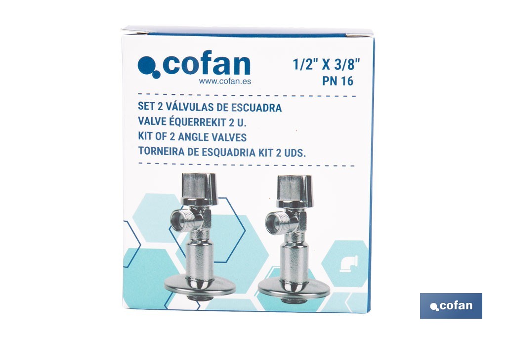 Set of 2 Angle Valves | Brass CW617N | 1/4 Turn Angle Valve - Cofan