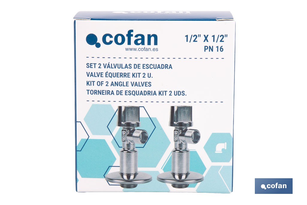 Set of 2 Angle Valves | Brass CW617N | 1/4 Turn Angle Valve - Cofan