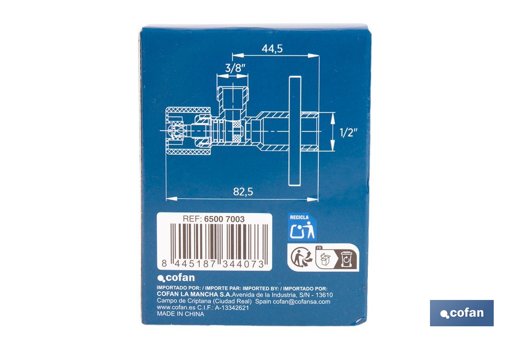 Válvula de Esquadria | Modelo Pistón | Medidas: 1/2" x 3/8" | Fabricada em Latão CV617N | Fecho e Abertura com pistão regulável - Cofan