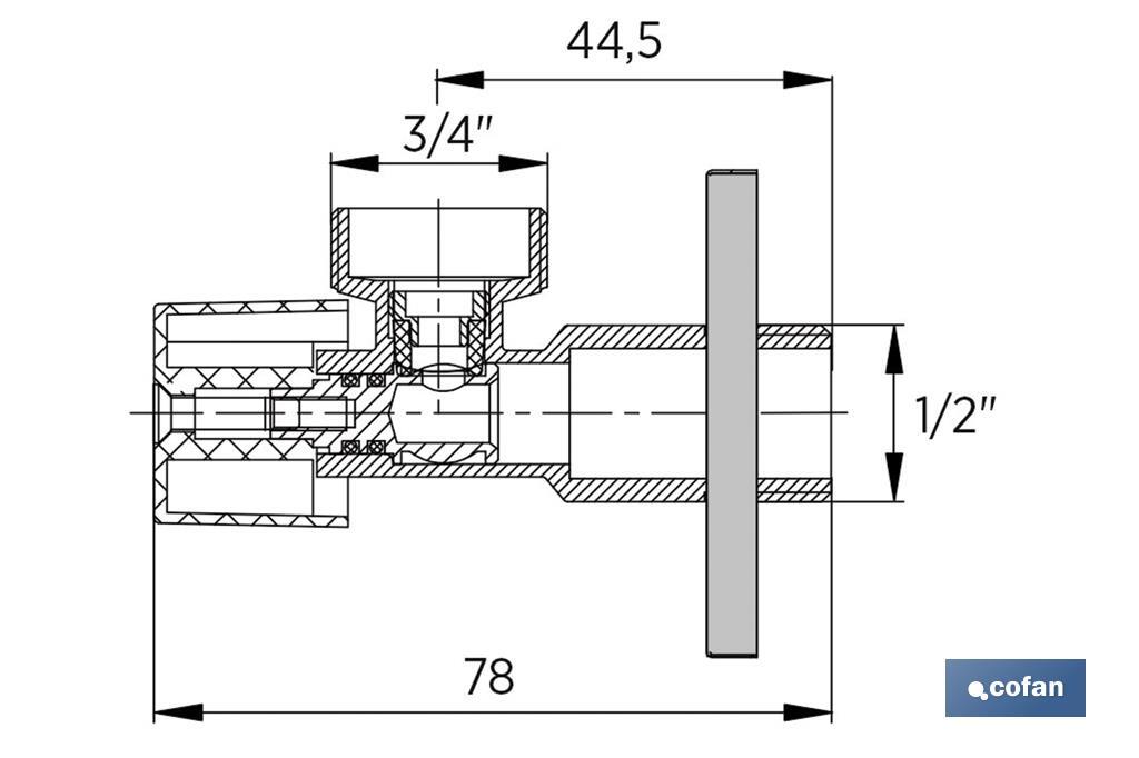 Valve d'Équerre pour Lave-linge | Dimensions : 1/2" x 3/4" | Fabriquée en Laiton CV617N | Fermeture et Ouverture 1/4 de Tour - Cofan