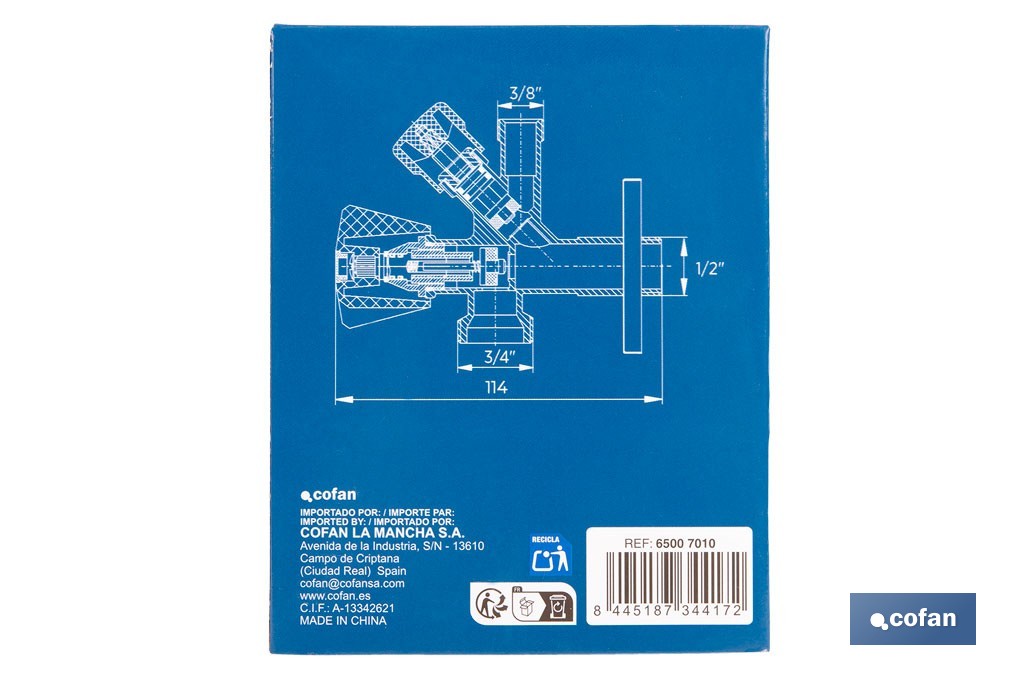 Angle Valve | Size: 1/2" x 3/4" x 3/8" | Combi Model | Brass CW617N | Gas Inlet Thread - Cofan