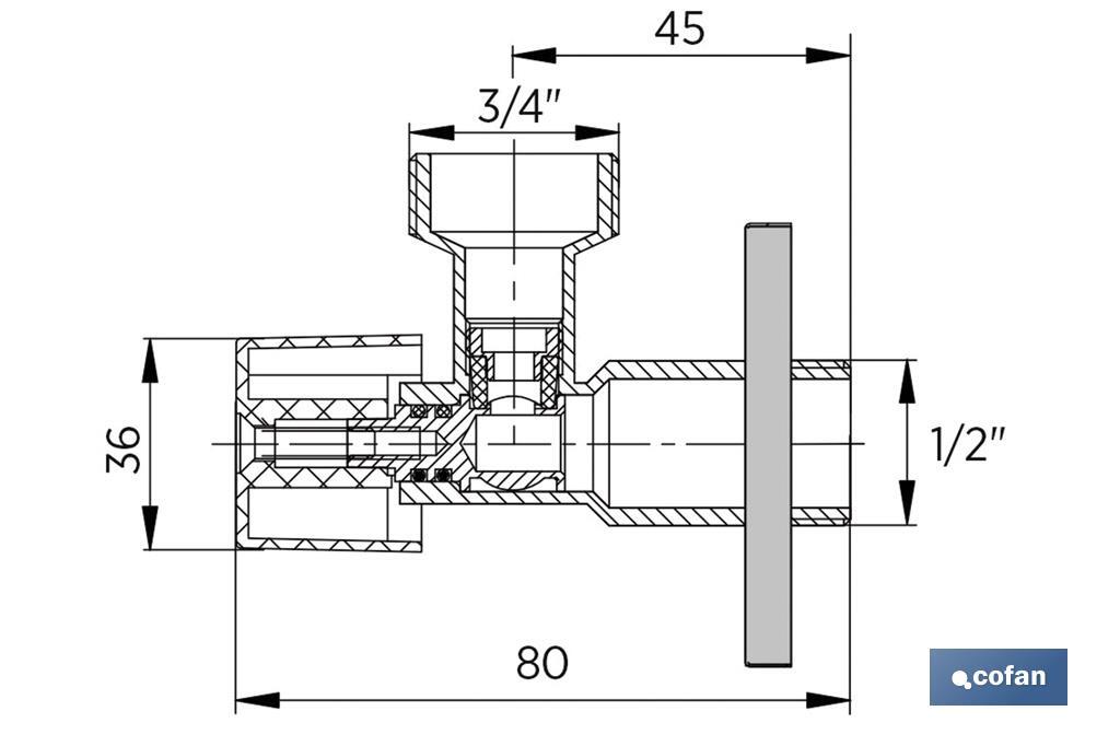 Valve d'Équerre | Dimensions : 1/2" x 3/4" | Volant de Grande Taille Facilitant l'Ouverture et la Fermeture - Cofan