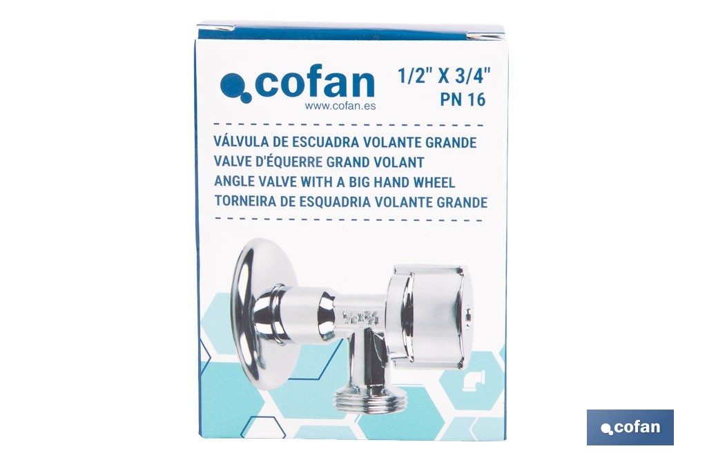Válvula de esquadria | Medidas: 1/2 "x 3/4" | Volante maior facilitando a abertura e o fecho | Adequada para a máquina de lavar - Cofan