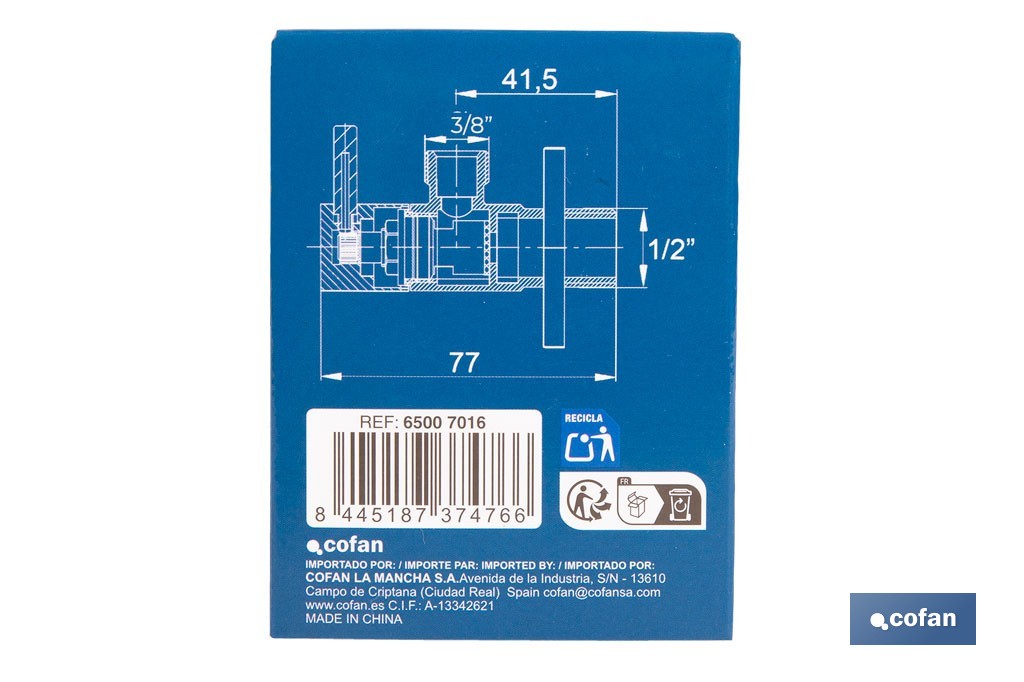 Valve d'équerre Modèle Lux | Système d'ouverture et de fermeture de 1/4 de tour | PN 16 bar | Deux dimensions - Cofan