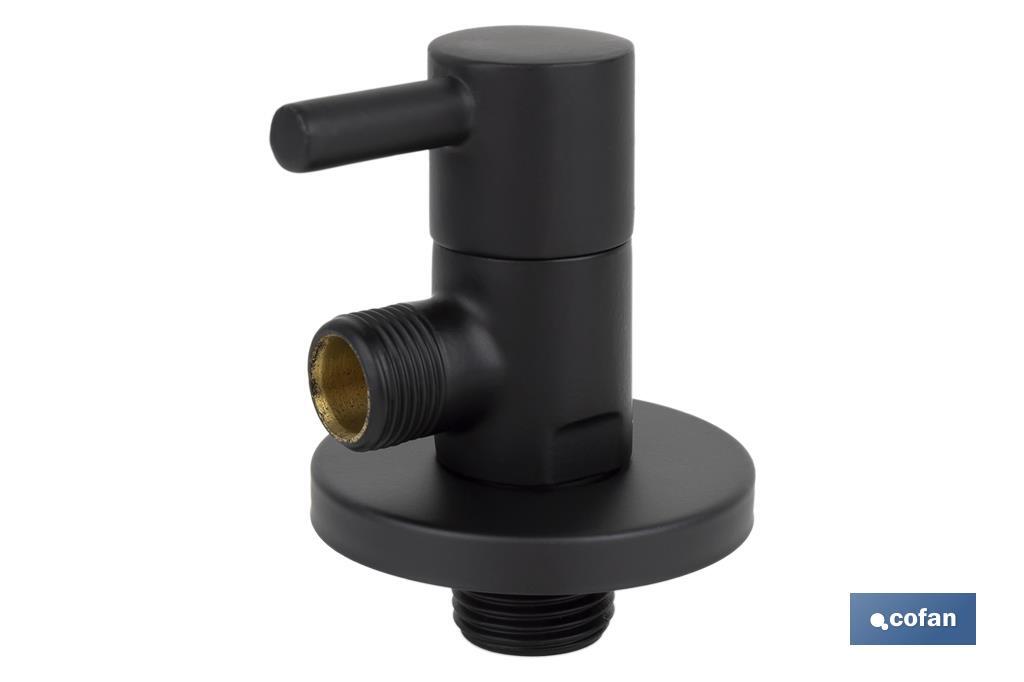 Valve d'équerre Modèle Lux noire | Système d'ouverture et de fermeture de 1/4 de tour | PN 16 bar | Couleur : noir | Deux dimensions - Cofan