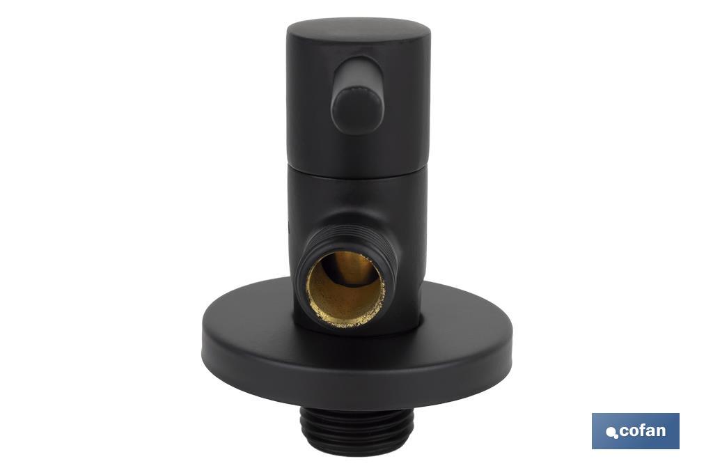 Válvula de escuadra Modelo Lux Negra | Sistema de apertura y cierre de 1/4 de vuelta | PN 16 bar | Color: negro | Dos medidas - Cofan