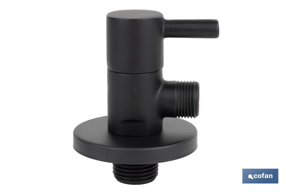 Válvula de escuadra Modelo Lux Negra | Sistema de apertura y cierre de 1/4 de vuelta | PN 16 bar | Color: negro | Dos medidas - Cofan