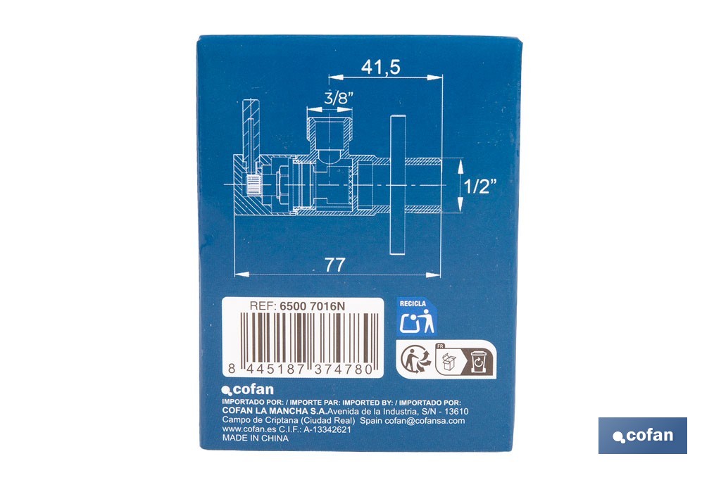Valve d'équerre Modèle Lux noire | Système d'ouverture et de fermeture de 1/4 de tour | PN 16 bar | Couleur : noir | Deux dimensions - Cofan