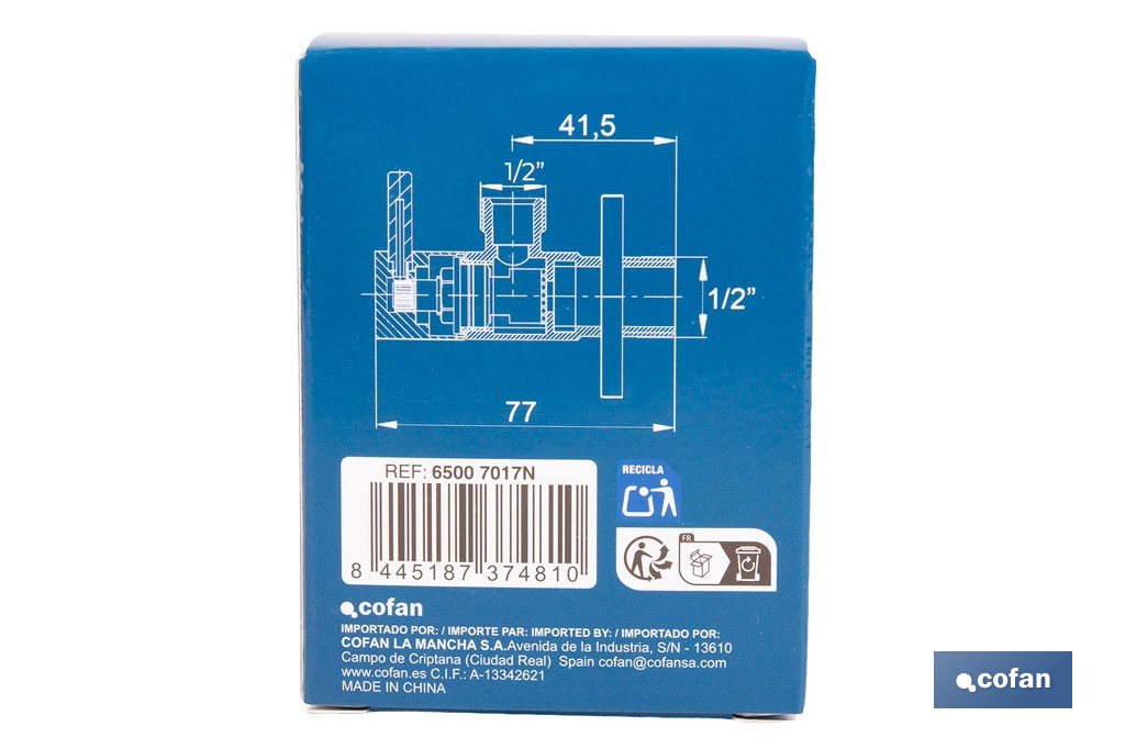 Valve d'équerre Modèle Lux noire | Système d'ouverture et de fermeture de 1/4 de tour | PN 16 bar | Couleur : noir | Deux dimensions - Cofan