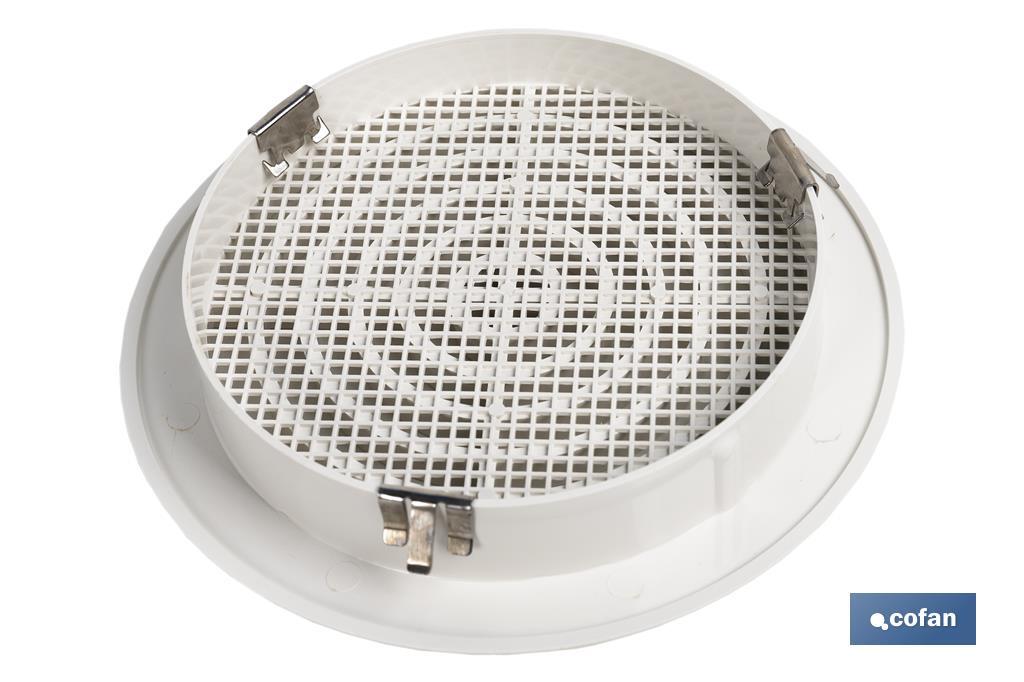 Flush mounting ventilation grille for pipe connection with clip | White ABS | Available in different diameters - Cofan