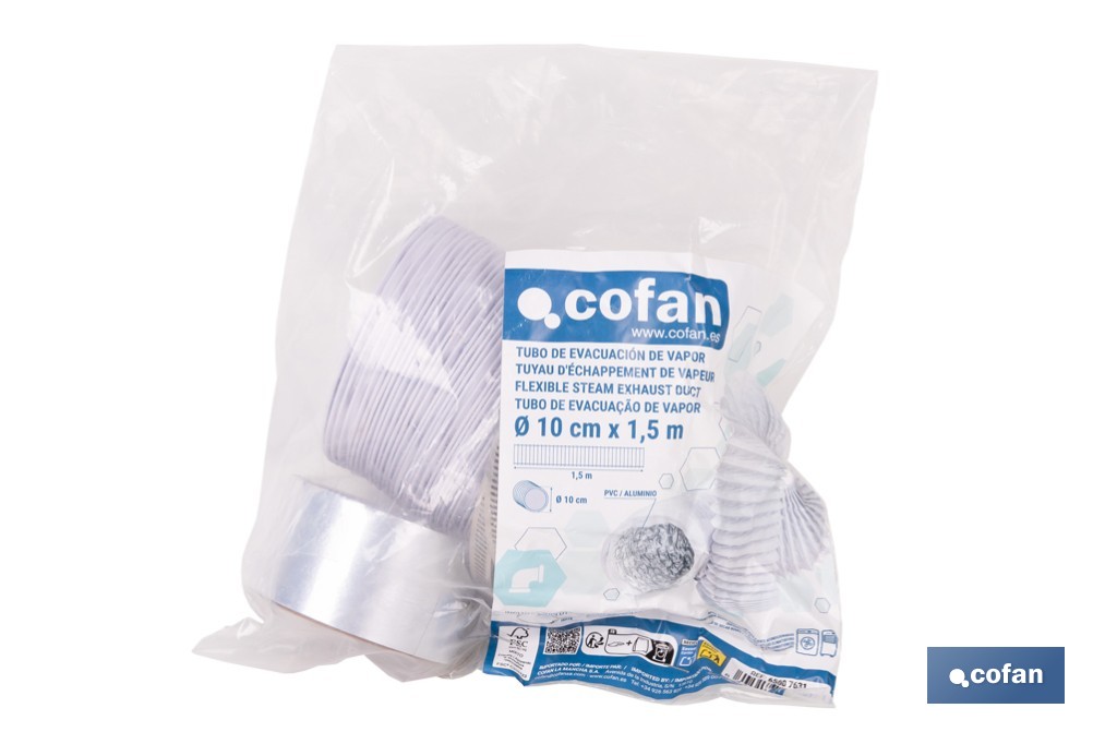 Tubo de evacuación extensible | Adecuado para secadora y aire acondicionado | Resistente hasta 150 °C | Disponible en diferentes medidas - Cofan