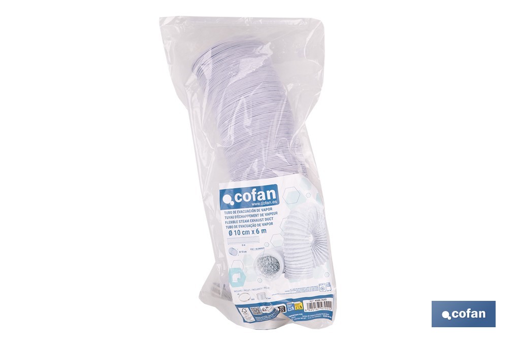 Tubo de evacuación extensible | Adecuado para secadora y aire acondicionado | Resistente hasta 150 °C | Disponible en diferentes medidas - Cofan