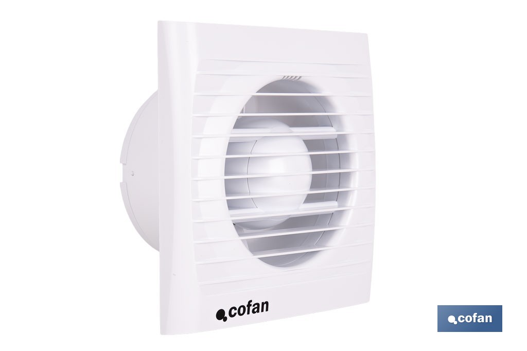 Extractor de aire axial con panel frontal y sistema antirretorno | Protección IP24, color blanco | Disponible en diferentes diámetros - Cofan