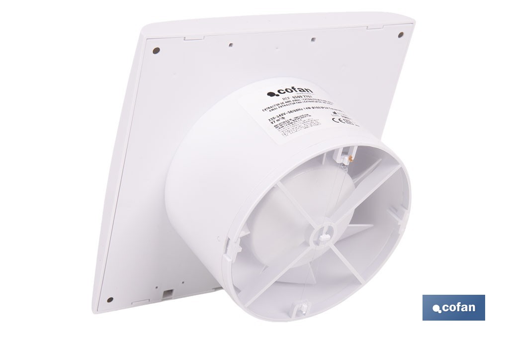 Extractor de aire axial con panel frontal y sistema antirretorno | Protección IP24, color blanco | Disponible en diferentes diámetros - Cofan