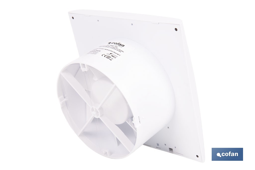 Extractor de aire axial con panel frontal y sistema antirretorno | Protección IP24, color blanco | Disponible en diferentes diámetros - Cofan