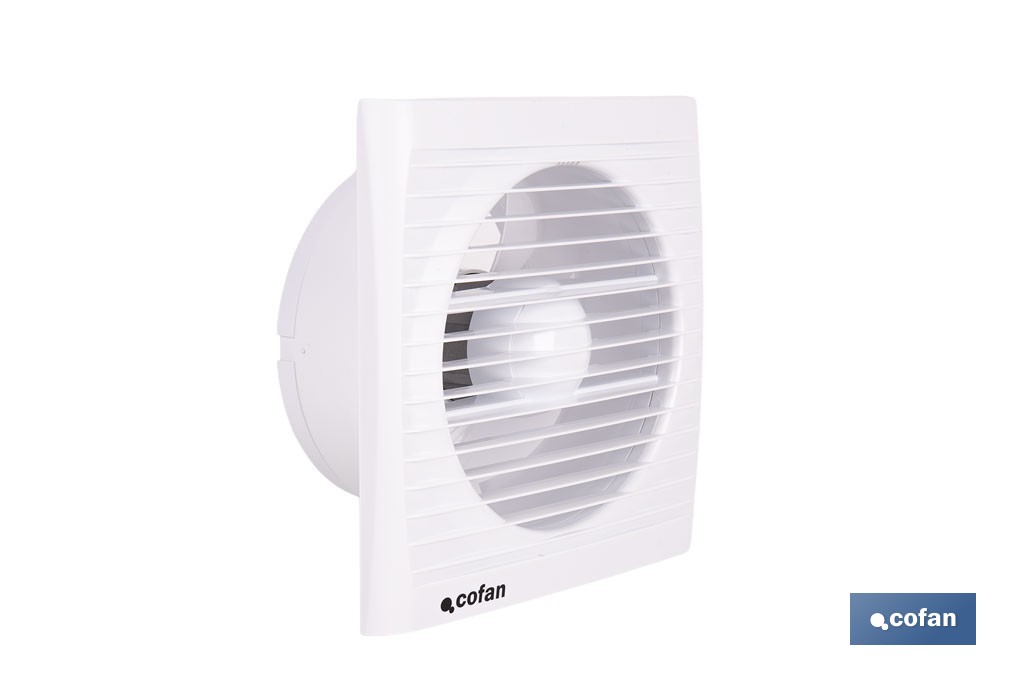 Extractor de aire axial con panel frontal y sistema antirretorno | Protección IP24, color blanco | Disponible en diferentes diámetros - Cofan