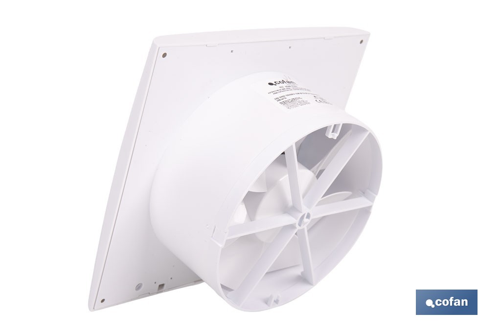 Extractor de aire axial con panel frontal y sistema antirretorno | Protección IP24, color blanco | Disponible en diferentes diámetros - Cofan