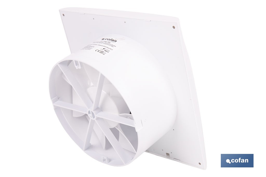 Extractor de aire axial con panel frontal y sistema antirretorno | Protección IP24, color blanco | Disponible en diferentes diámetros - Cofan