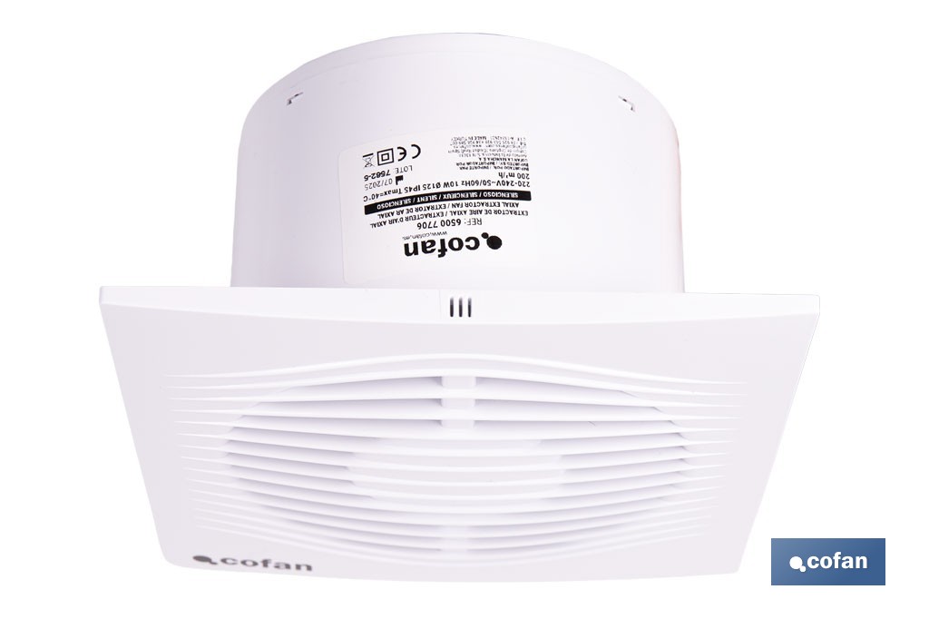 Extractor de aire axial silencioso | Con panel frontal fino y antirretorno | Protección IP45 | Disponible en diferentes diámetros - Cofan