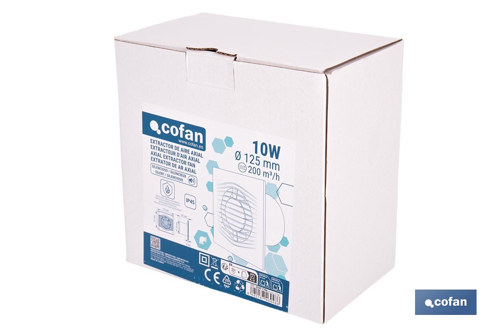 Extractor de aire axial silencioso | Con panel frontal fino y antirretorno | Protección IP45 | Disponible en diferentes diámetros - Cofan