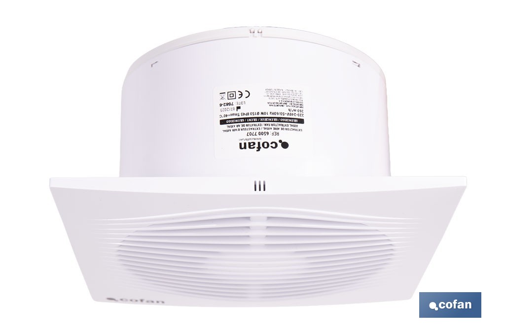 Extractor de aire axial silencioso | Con panel frontal fino y antirretorno | Protección IP45 | Disponible en diferentes diámetros - Cofan