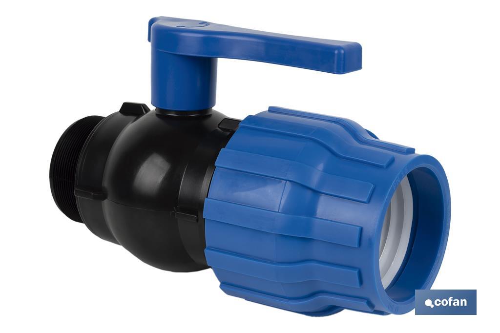 PP ball valve coupling | Male thread PN16 | Available in different threads - Cofan