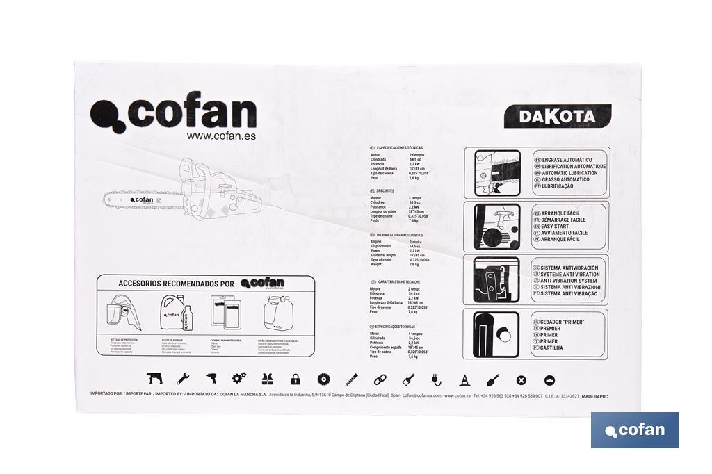 Moto-serra Modelo Dakota | Motor 54CC | Corrente 0,325 | Espada 18" - Cofan