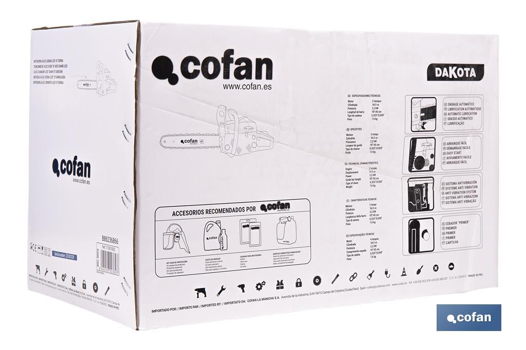 Moto-serra Modelo Dakota | Motor 54CC | Corrente 0,325 | Espada 18" - Cofan